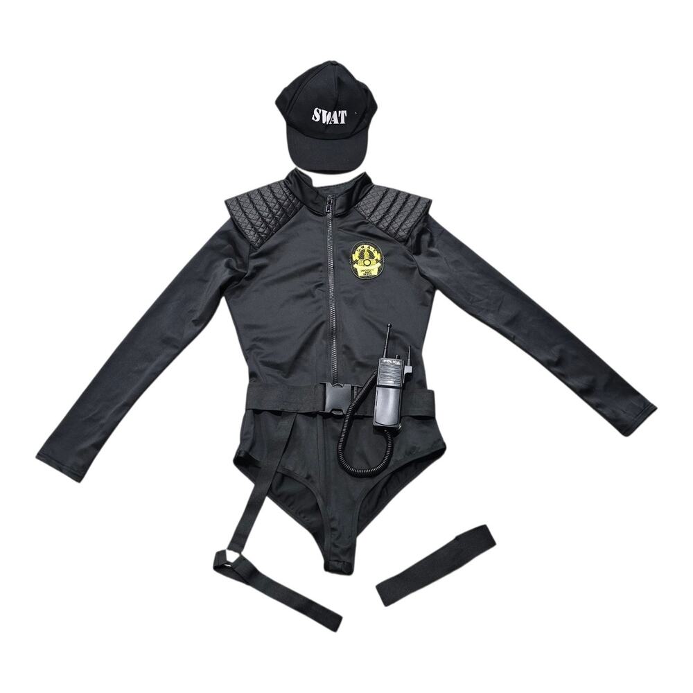 Leg Avenue Black Sexy SWAT Babe Halloween Costume Police Officer Cop Bodysuit - Picture 3 of 8